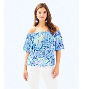 Lilly Pulitzer Sain Top in Blue Peri Pinch Pinch